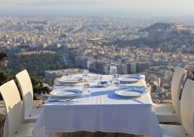 restaurant tables with panoramic view